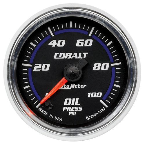 Cobalt Auto Meter 6153 2-1/16" 0-100 PSI Full Sweep Electric Oil Pressure Gauge
