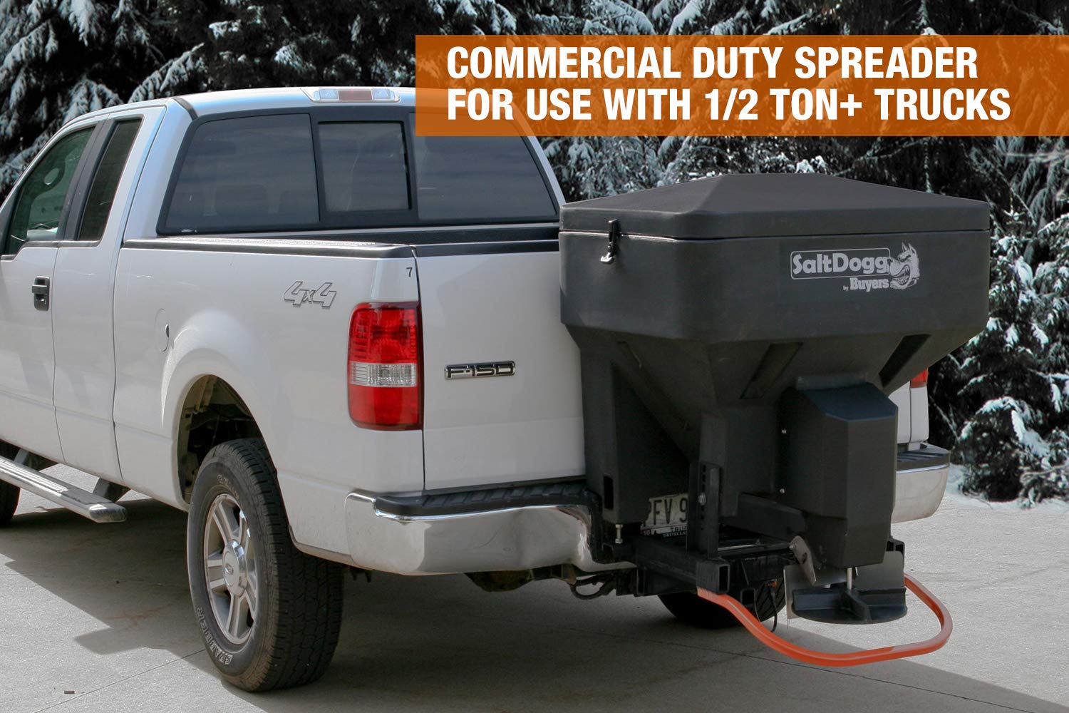 SaltDogg Buyers Products TGS03 Tailgate Salt Spreader, Made In The USA, 8 cu ft/600 lb Capacity, Horizontal Auger Feed, Commercial Salt Spreader For Truck Tailgate, Receiver Hitch Mount