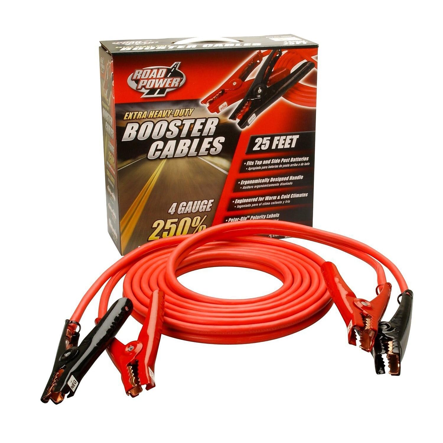 25-Feet Road Power Heavy-Duty Booster Cables; 4-Gauge