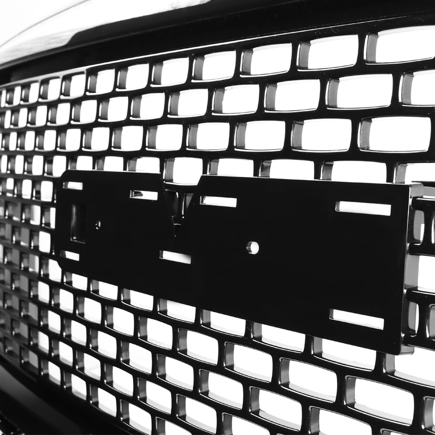 Denali Style Spec-D Tuning Polished Black Front Bumper Mesh Hood Grille Compatible with 2014-2015 GMC Sierra 1500