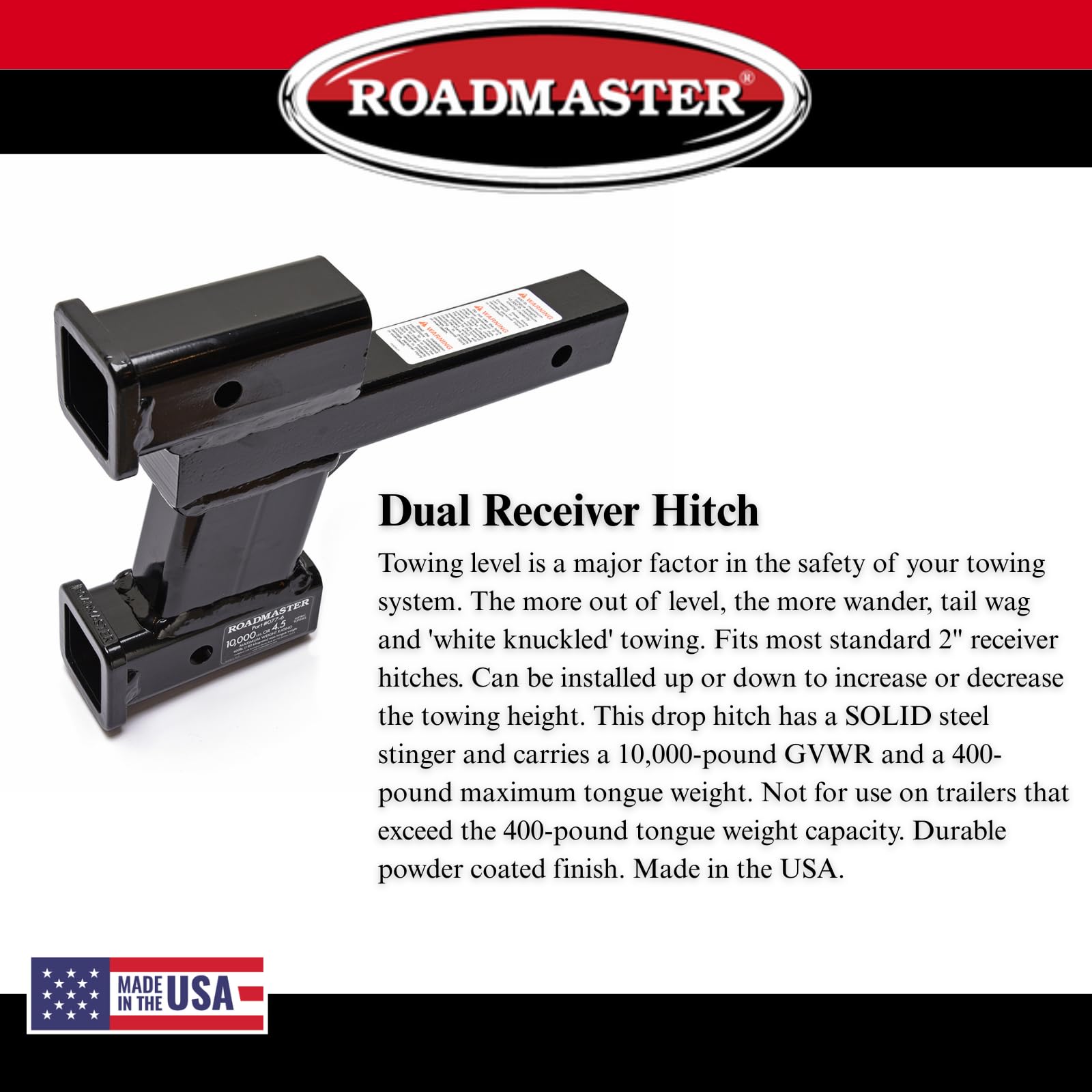 Roadmaster Dual Hitch Receiver 077-6 with 2 Inch and 6 inch Offsets