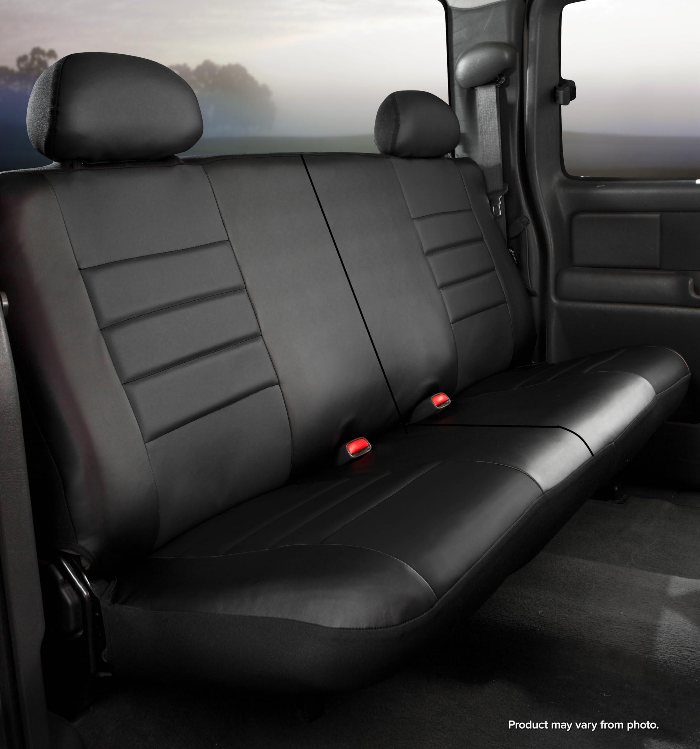 Custom Fit Fia SL65-13 BLK/BLK Rear Seat Cover Split Seat 50/50 - Leatherette (Solid Black)