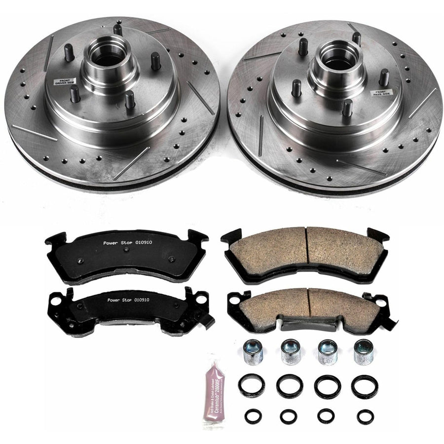 Power Stop K2937 Front Brake Pads Z23 Carbon Fiber with Drilled & Slotted Brake Rotors Kit For Chevrolet Caprice 1991-1993, Chevrolet Impala 1994-1996 [Model Specific]