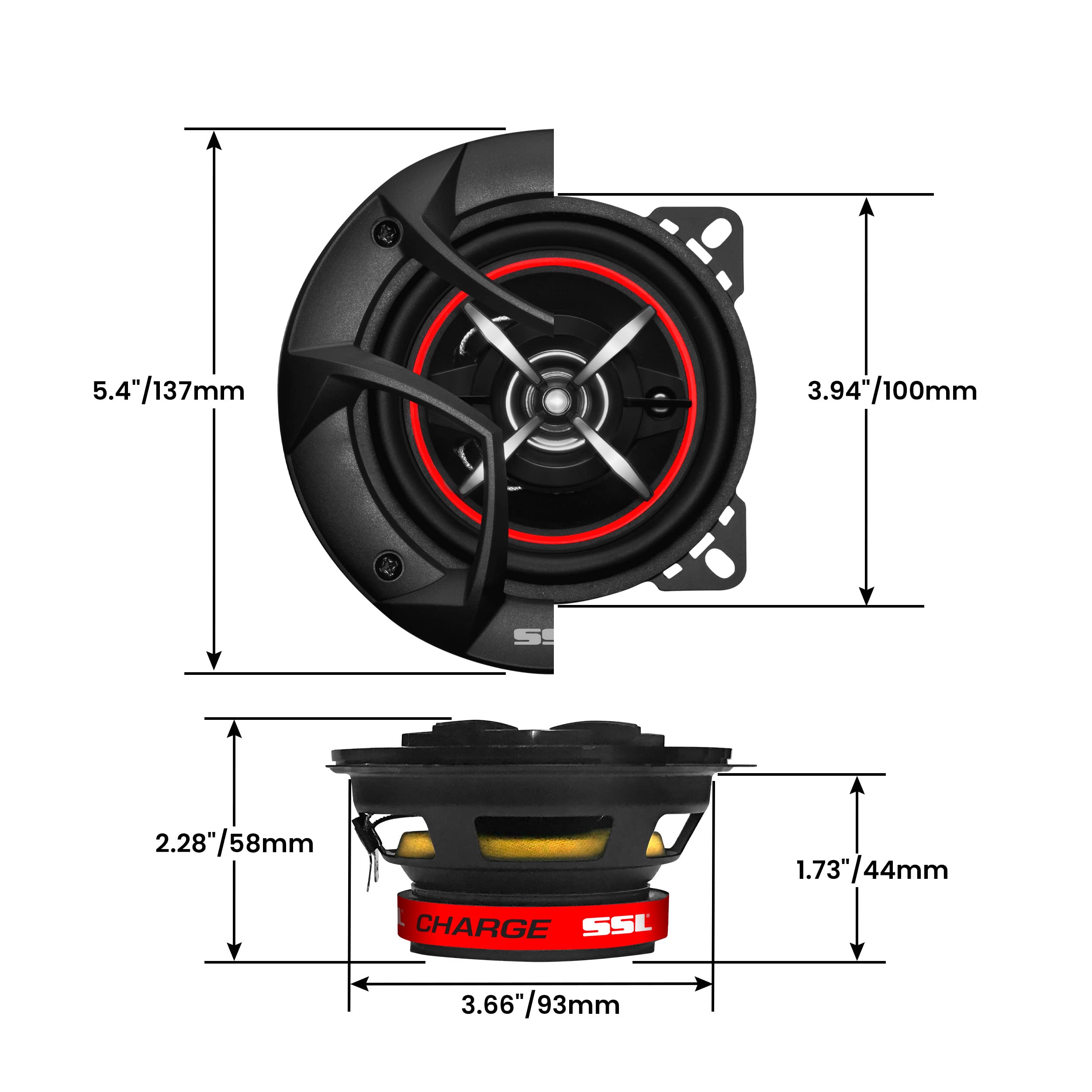 Sound Storm Laboratories Charge Series CG443 4 Inch Car Stereo Door Speakers - 200 Watts Max, 3 Way, Full Range Audio, Tweeters, Coaxial, Sold in Pairs
