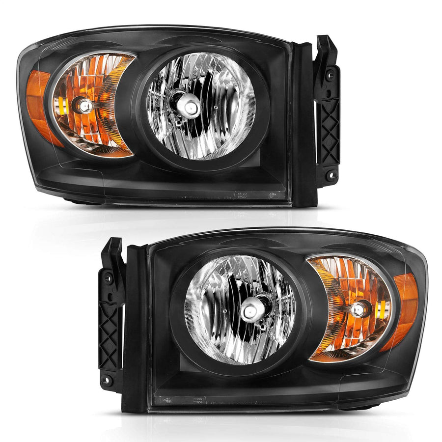 2006-2009 Dodge Ram 1500 ANZO Crystal Headlight Black Amber