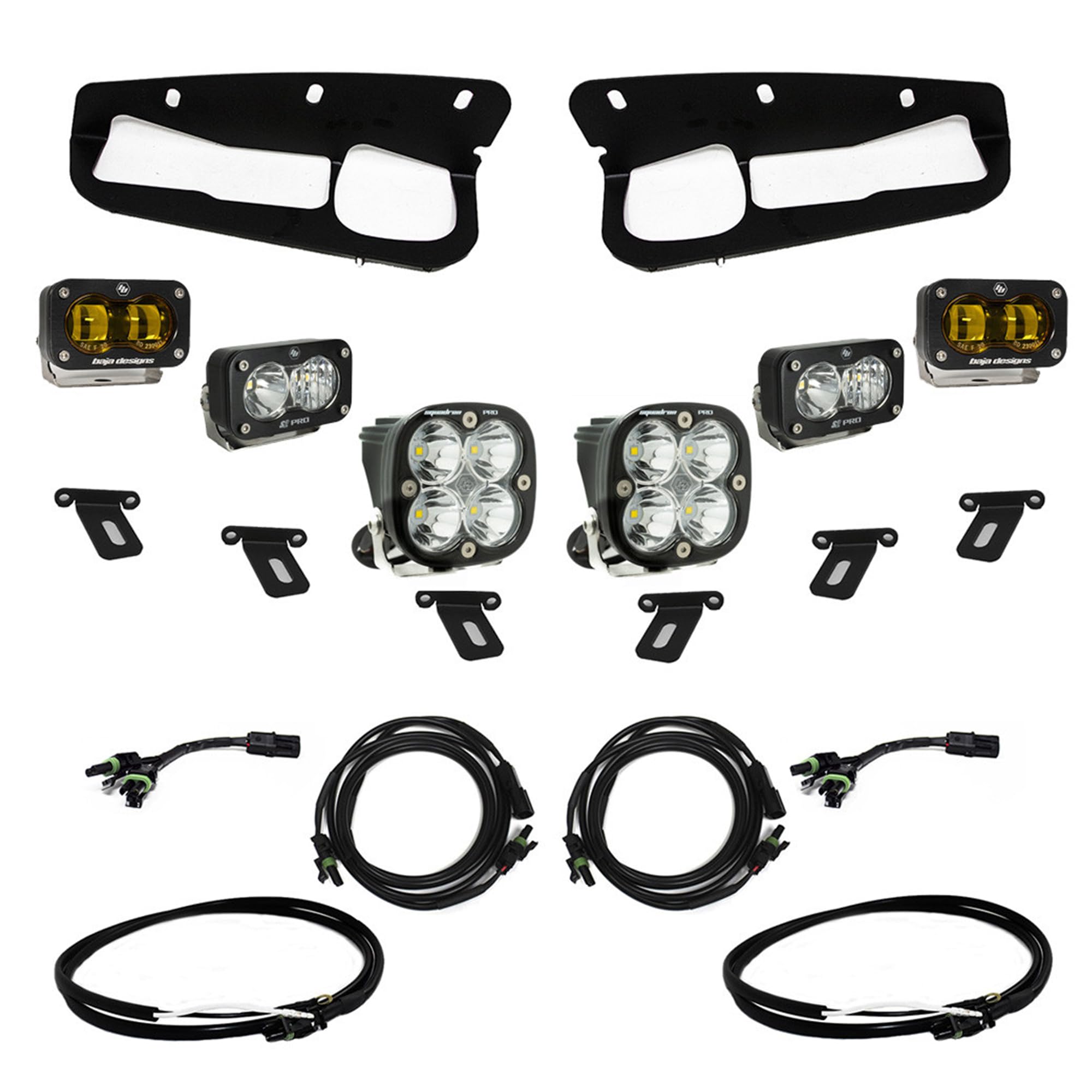 Baja Designs S2 Fog Pocket Kit SAE PRO for Ford Bronco 2021+ Steel Bumper, Upfitter Harness, 6 PCS LED (Amber)