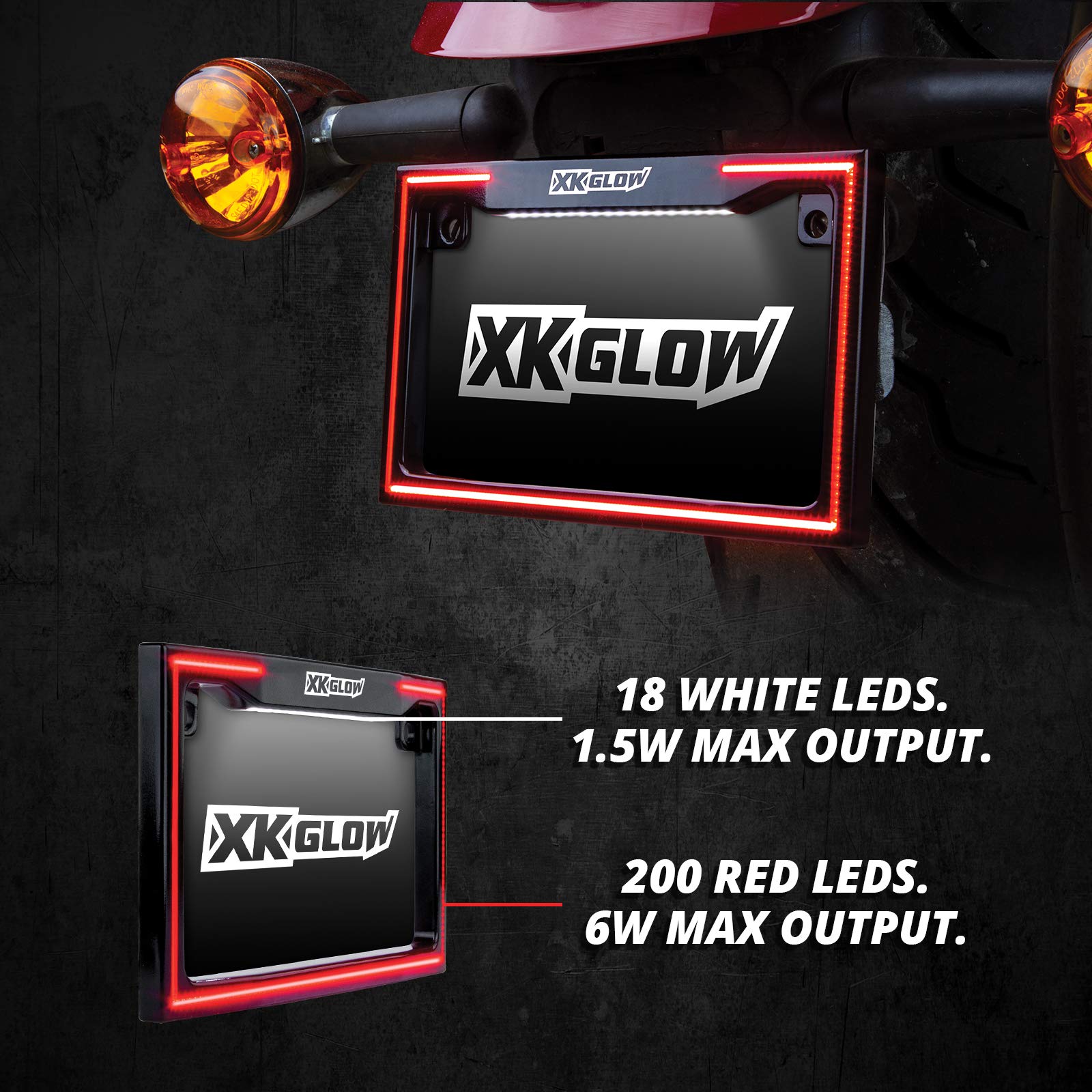Motorcycle LED License Plate Frame XKGLOW-XK034018 with Running Turn and Brake - BLACK
