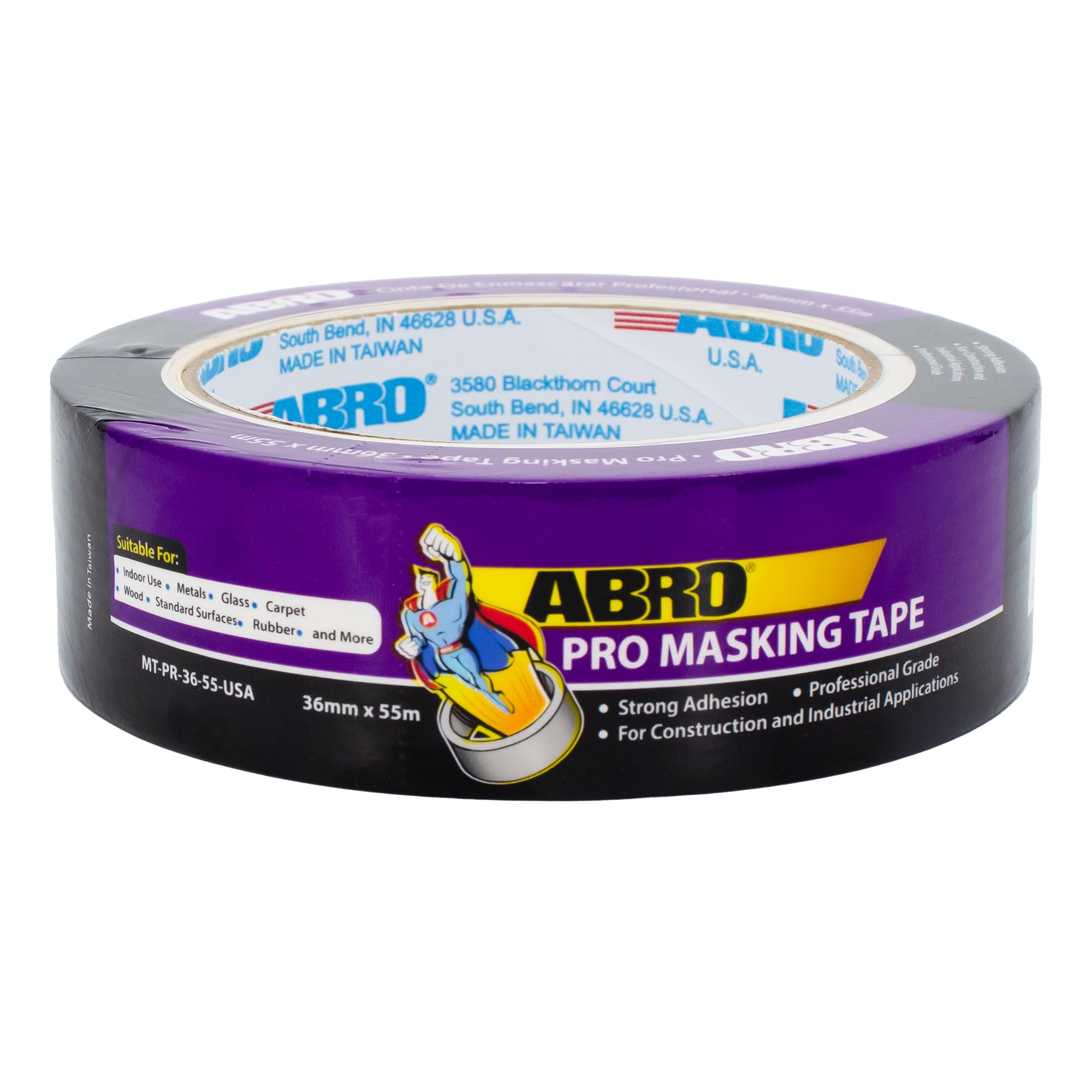 Masking Tape ABRO PRO, 36mm x 55M, All Purpose Natural Masking Tape for Temporary Labeling and Marking, Easy Tear, Clean Removal, Painters Tape for DIY and Professional Uses - Natural