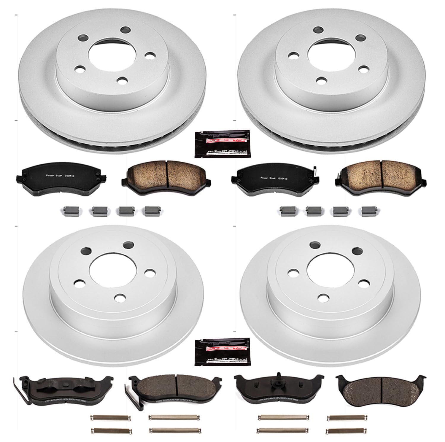 Power Stop CRK2162 Brake Kit-Coated Front & Rear Rust Prevention Coated Rotors & Ceramic Brake Pads For Jeep Liberty 2003-2007 [Model Specific]