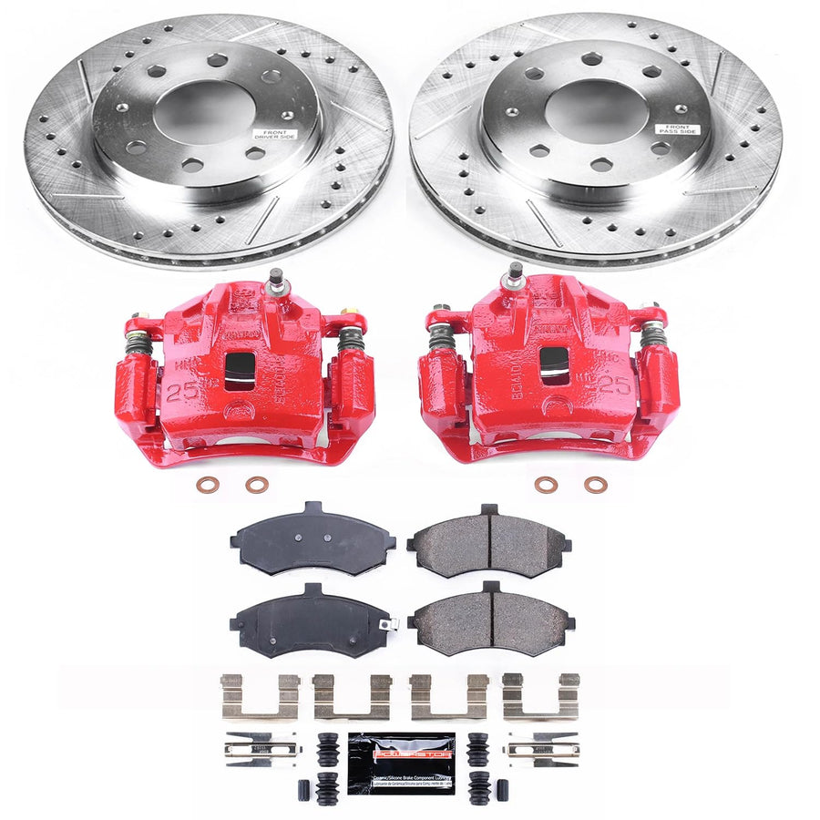Power Stop Z23 KC1093A Evolution Sport Front Caliper Kit-Drilled/Slotted Rotors, Carbon Ceramic Brake Pads, Calipers For Hyundai Elantra 2003-2005 [Model Specific]