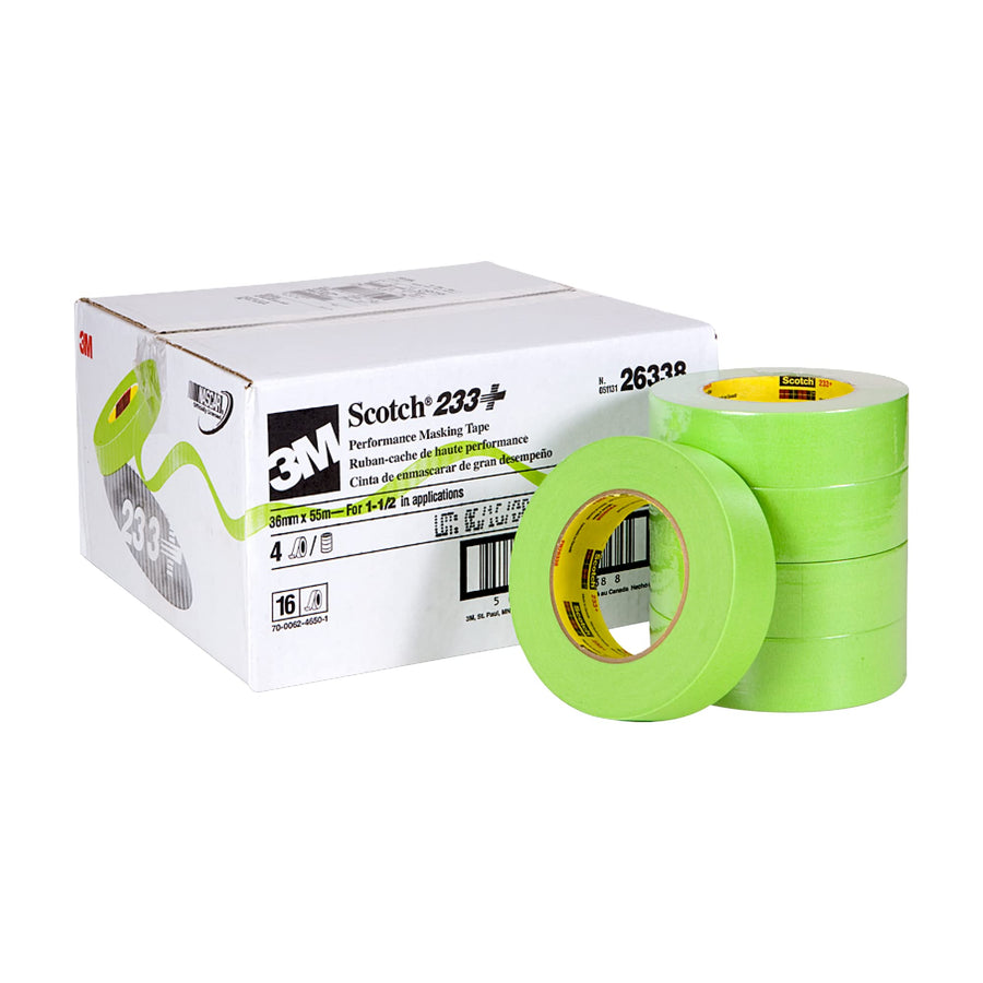 3M Scotch 233+ Performance Masking Tape 26338, 36 mm x 55 m​​, 1 Roll, Moisture Resistant, Flexible, Green Tape