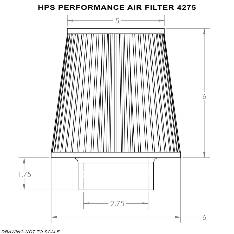 HPS Automotive Performance Air Filter 2.75" ID, 6" Element Length, 7.75" Overall Length, Gray, HPS-4275