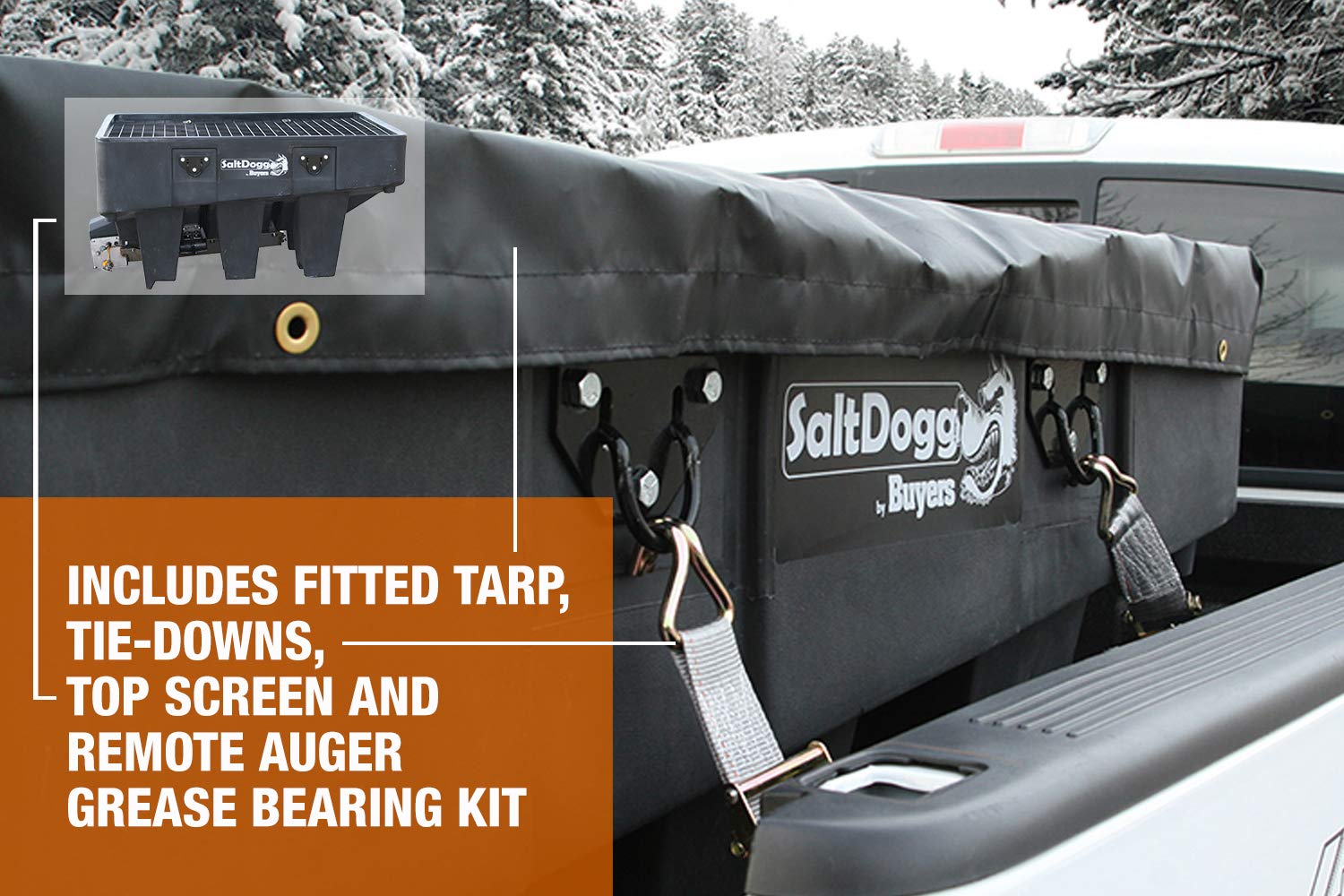 SaltDogg Buyers Products SHPE1000 Commercial Salt & Sand Spreader w/ Electric Drive Hopper, Made In The USA, 1.0 Cu Yds Capacity, Stainless Steel Auger, Light/Medium Duty Commercial Salt Spreader