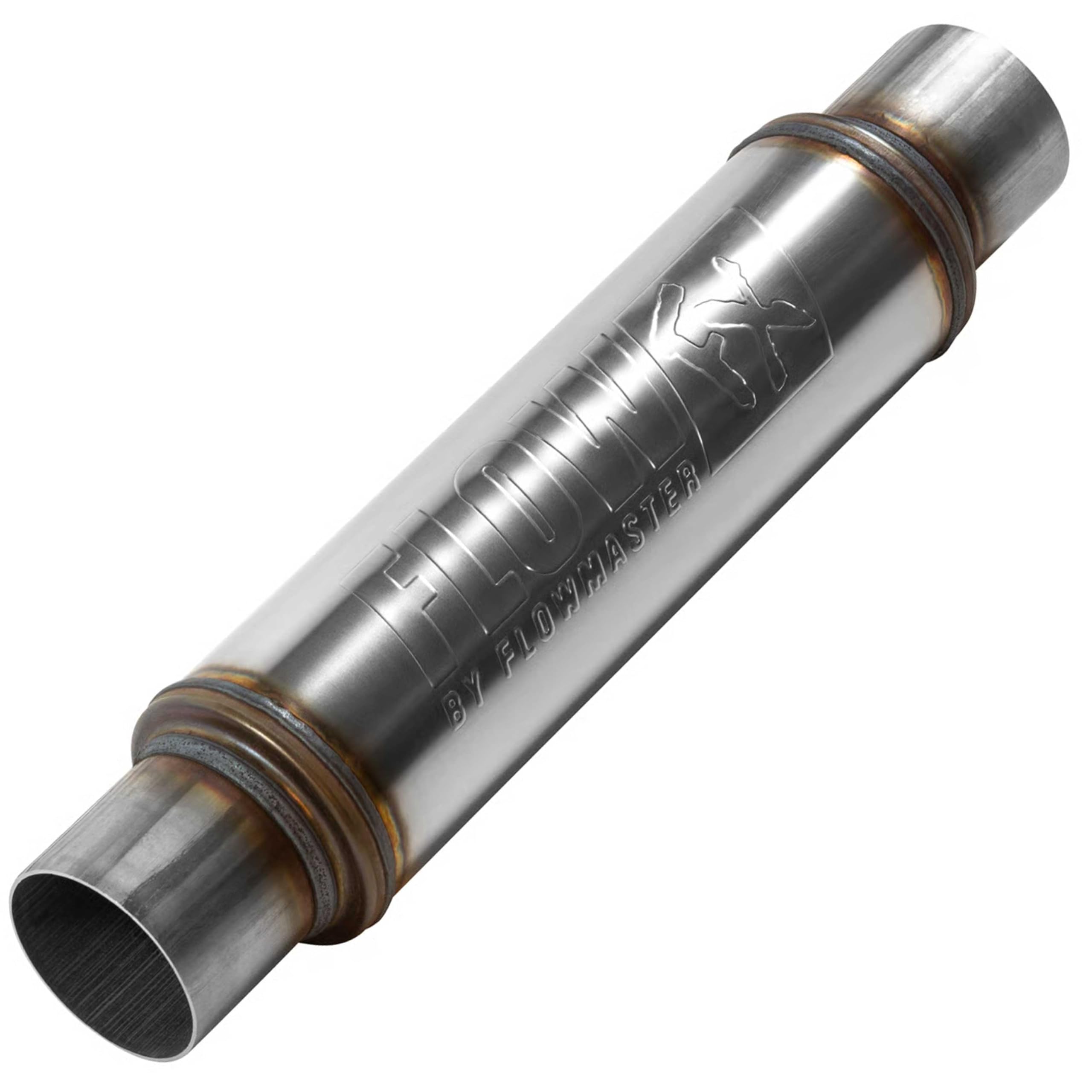 Flowmaster Chambered FX Muffler – 3.00” Center In / 3.00” Center Out – Round Body – Moderate Sound – Stainless Steel – Affordable Performance for Modern Trucks, Muscle Cars & Daily Drivers (71419)