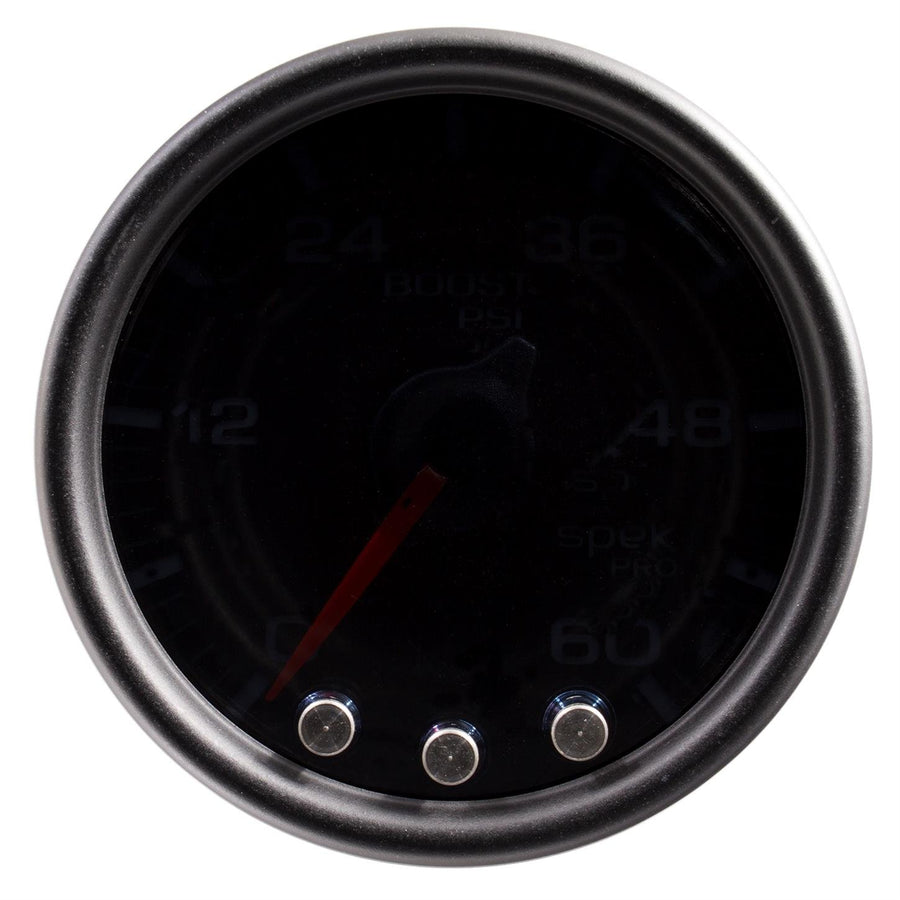 AutoMeter P30452 Boost Gauge (Spek-Pro 2 1/16", 60Psi, Stepper Motorwith Peak & Warn, Blk/Smoke/Black, Spek-Pro)