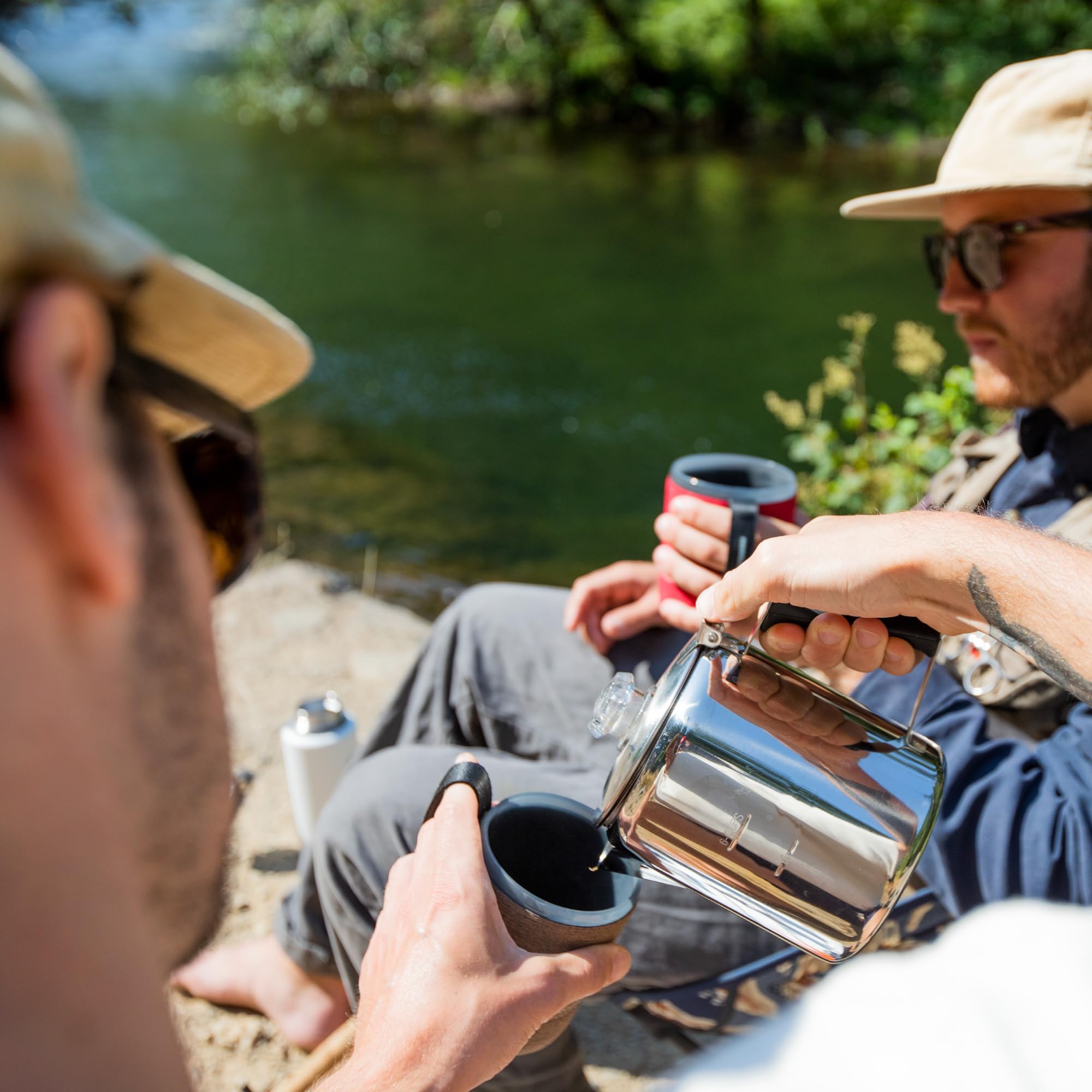 GSI Outdoors Glacier Stainless Steel Percolator Coffee Pot I with Silicone Handle for Camping, Backpacking, Travel, RV & Hunting - Stove Safe - 6 Cup