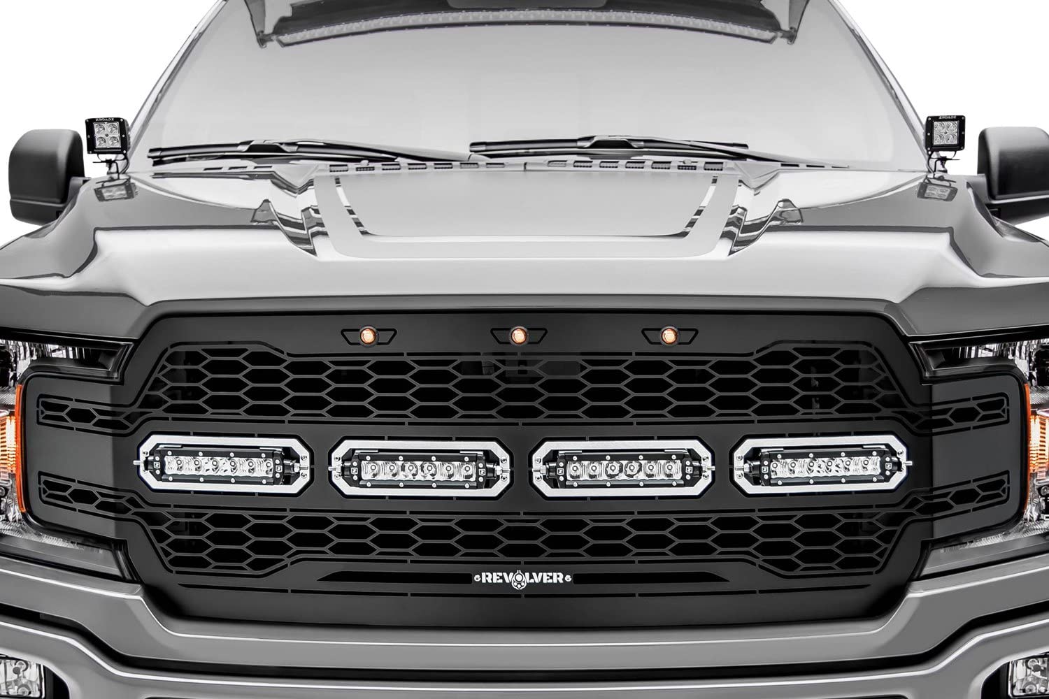 T-Rex Grilles Revolver Grille 2018-2020 F-150, Black, 1 Pc, Replacement with (4) 6 Inch LEDs, Does Not Fit Vehicles with Camera - PN #6515841