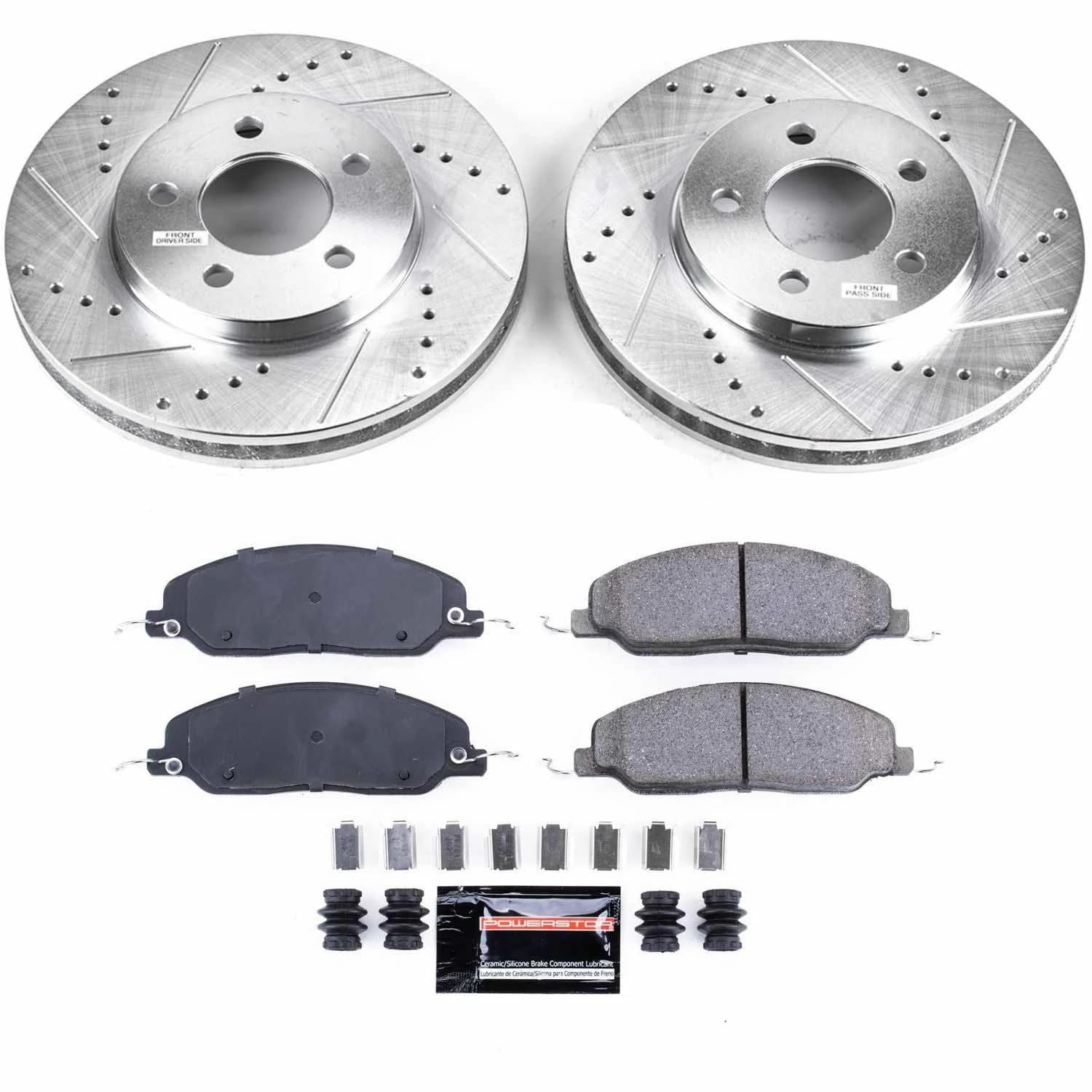 Power Stop K1382 Z23 Carbon Fiber Brake Pads with Drilled & Slotted Brake Rotors Kit For Ford Mustang 2005-2010 [Model Specific]