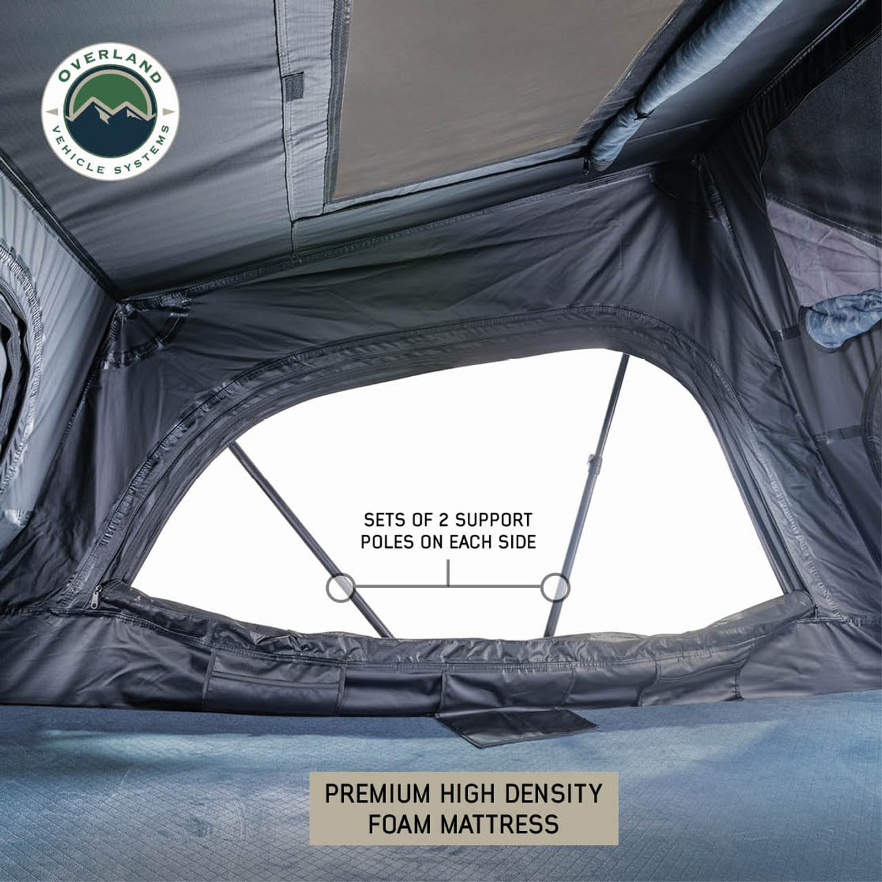 Overland Vehicle Systems XD Sherpa Hybrid Soft Shell Aluminum Hard Shell Roof Top Tent with Blackout Kit - Grey Body & Black Rainfly (XD Sherpa Solo)