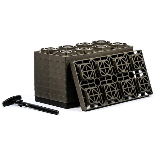 Camco 4x2 Fasten Leveling Block for Dual Tires, Interlocking Design Allows Stacking to Desired Height, Includes Secure T-Handle Carrying System, Brown (Pack of 10) - 44525