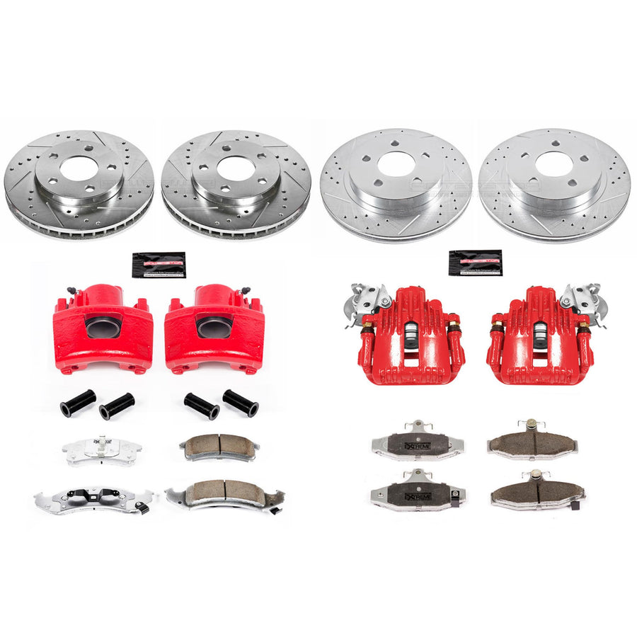 Brake Kit Power Stop For Chevrolet Pontiac, Camaro 1994-1997, Pontiac Firebird 1994-1997 [Model Specific] - Front and Rear Brake Pads with Drilled and Slotted Brake Rotors Replacement, KC1535-26