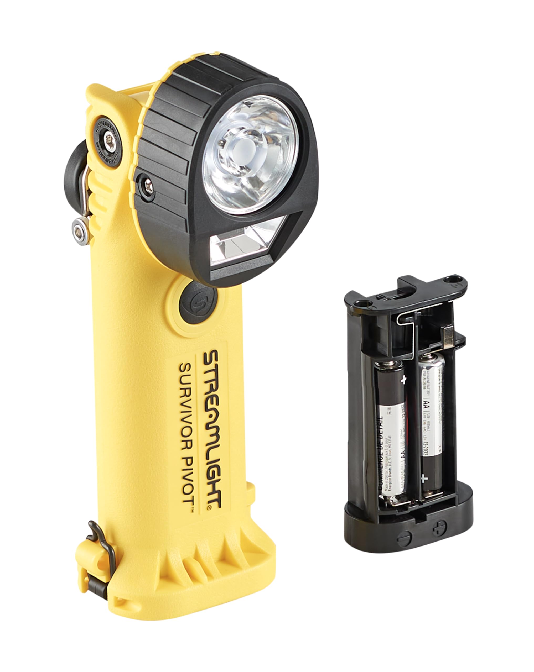 Streamlight Survivor 91826 Pivot 325-Lumen Right Angle Articulating Dual Beam Flashlight with Alkaline Batteries, Magnet and Clip, Yellow