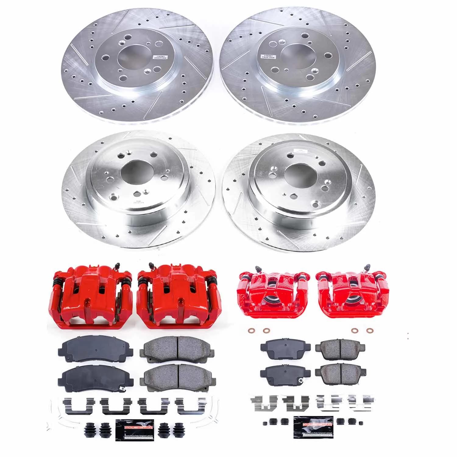 Power Stop Z23 KC5940 Evolution Sport Front and Rear Caliper Kit-Drilled/Slotted Rotors, Carbon Ceramic Brake Pads, Calipers For Honda Ridgeline 2012-2014 [Model Specific]