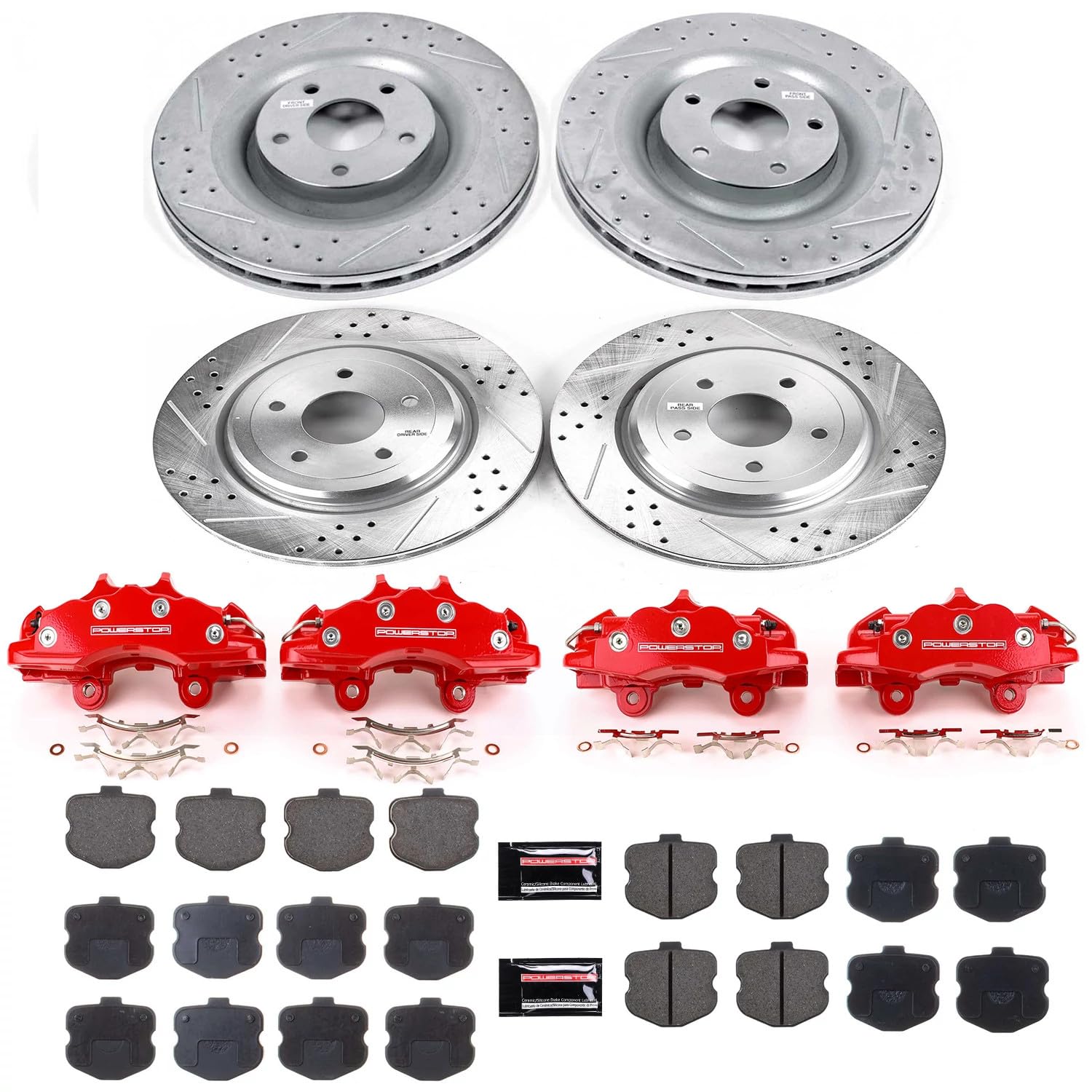 Power Stop Z23 KC1445 Front and Rear Brake Caliper Kit-Drilled/Slotted Brake Rotor, Brake Pads & Calipers For Chevrolet Corvette 2006-2013 [Model Specific]