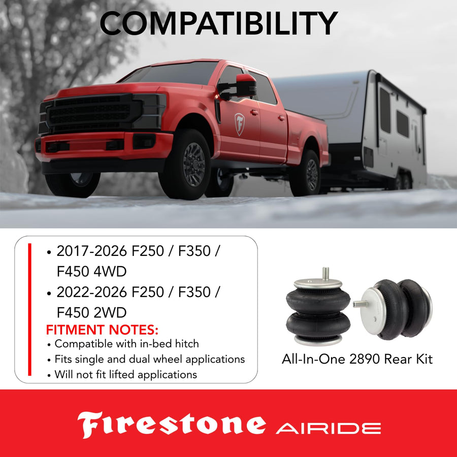Firestone 2890 Airide All-In-One Wireless Rear Air Helper Spring Kit fits 2017-2026 F250, F350, F450 Super Duty 4WD | Levels Load & Improves Ride Comfort | Enhances Towing Stability | Built to Last