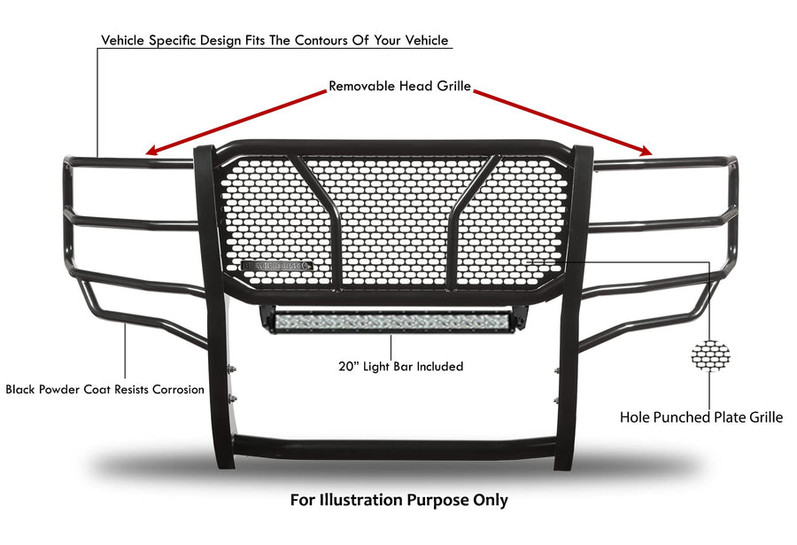 Heavy Duty Black Horse RUGGED Grille Brush Bumper Guard Modular Black Come with 20" Double Row LED Light Compatible with 2015-2019 Silverado 2500 HD|2015-2019 Silverado 3500 HD-RU-CHSI15-B-KIT