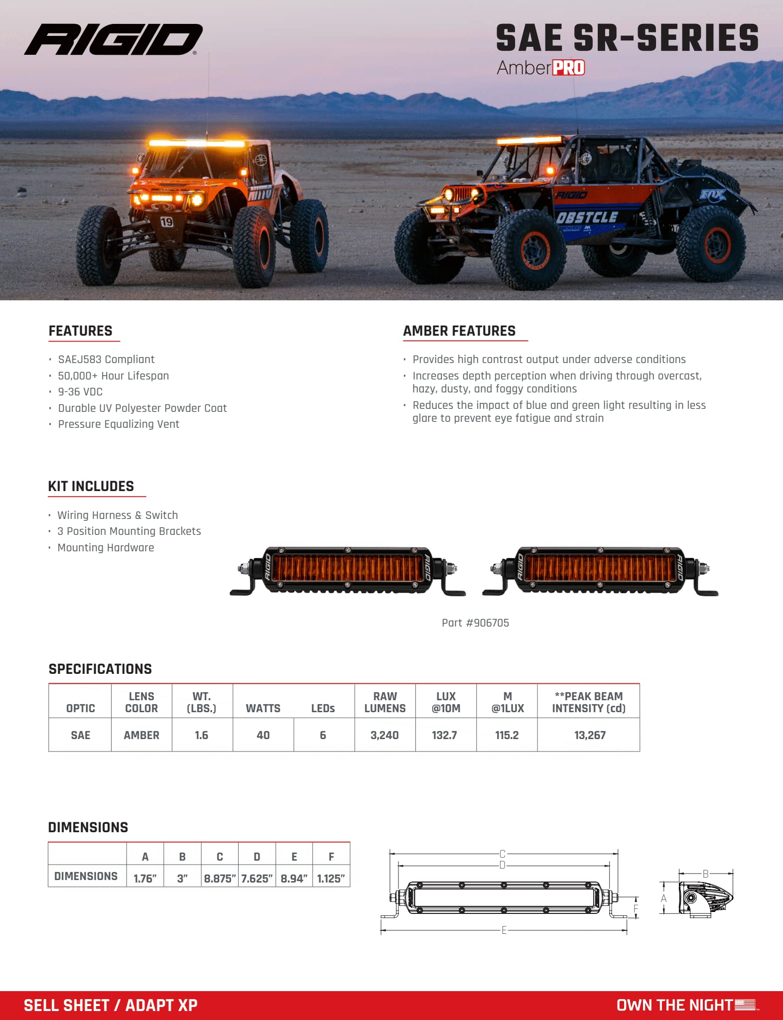 SR-Series RIGID INDUSTRIES SAE 6 Inch with Amber PRO Lens | Pair