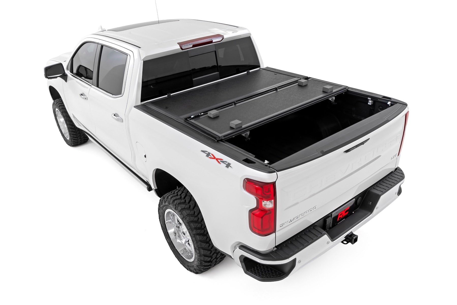 Rough Country Tonneau Cover Hard Tri-Fold for Chevy Silverado & GMC Sierra 1500/2500HD/3500HD (2014-2019) - Low-Profile Truck Bed Cover, Fits 6'7 Bed w/Rail Caps