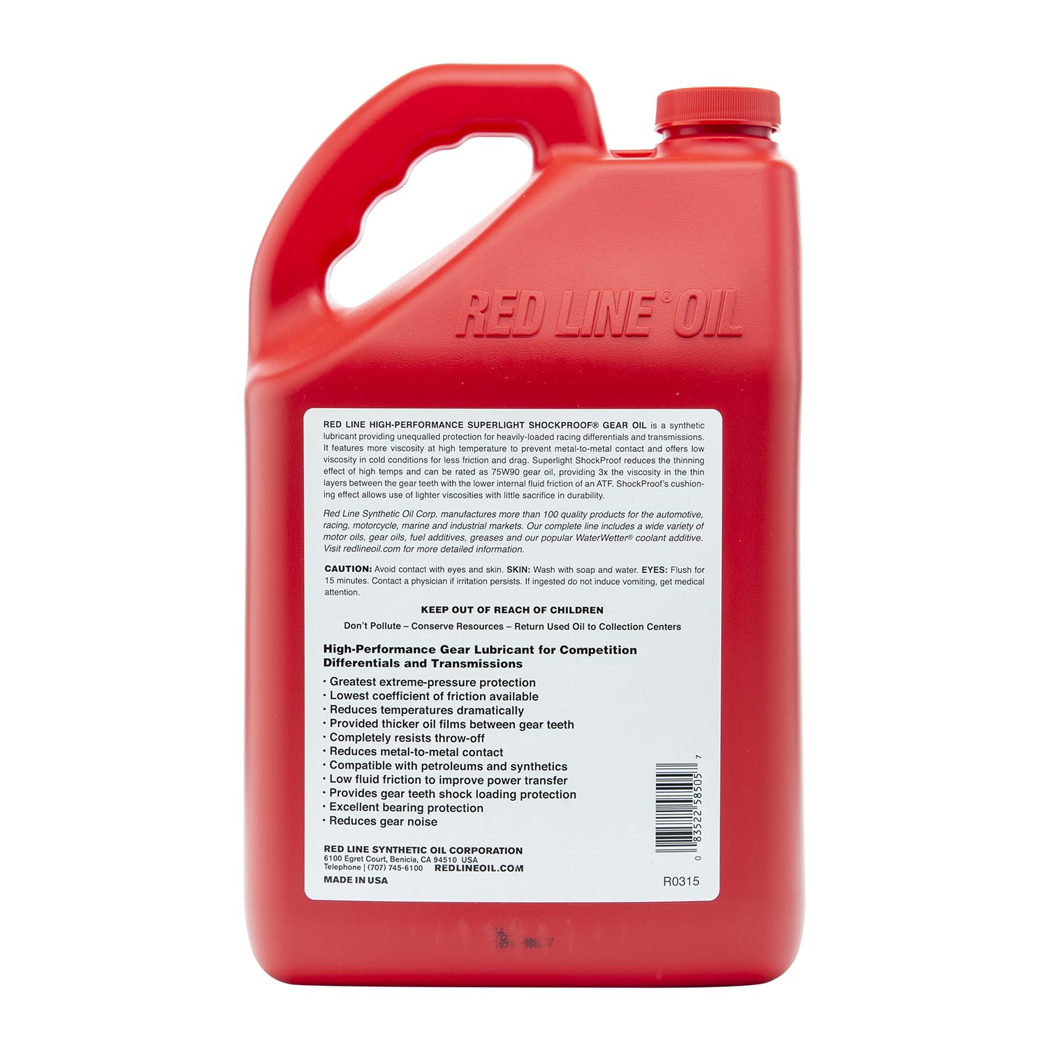 75W90 Red Line Full Synthetic SuperLight ShockProof Gear Oil - 1 Gallon