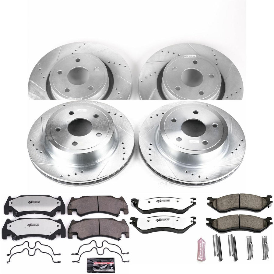 Brake Kit Power Stop Front and Rear For 2005 2006 Dodge Ram 1500 - Truck & Tow Carbon Fiber Ceramic Pads & Drilled and Slotted Rotors Replacement, K4386-36