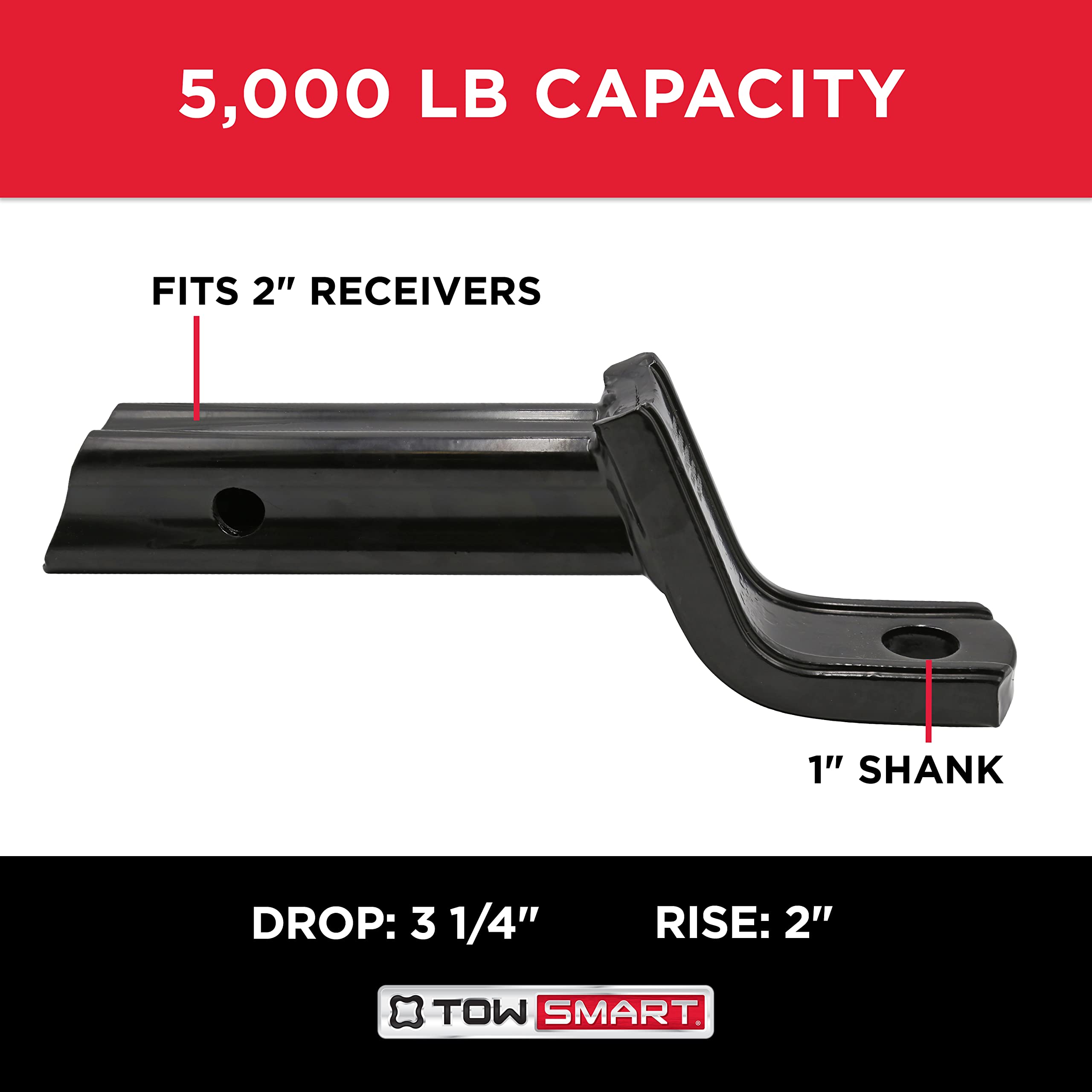 Class III TOWSMART, 5,000 lb., 3-1/4 in. Drop x 2 in. Rise x 1 in. Shank, X-Mount Trailer Hitch Ball Mount