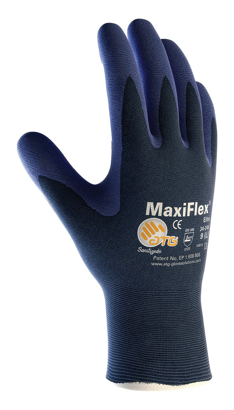 Maxiflex Elite ATG 34-244/M, 18G Blue Nylon, Nitrile Micro-Foam Grip W/Dots Blue M
