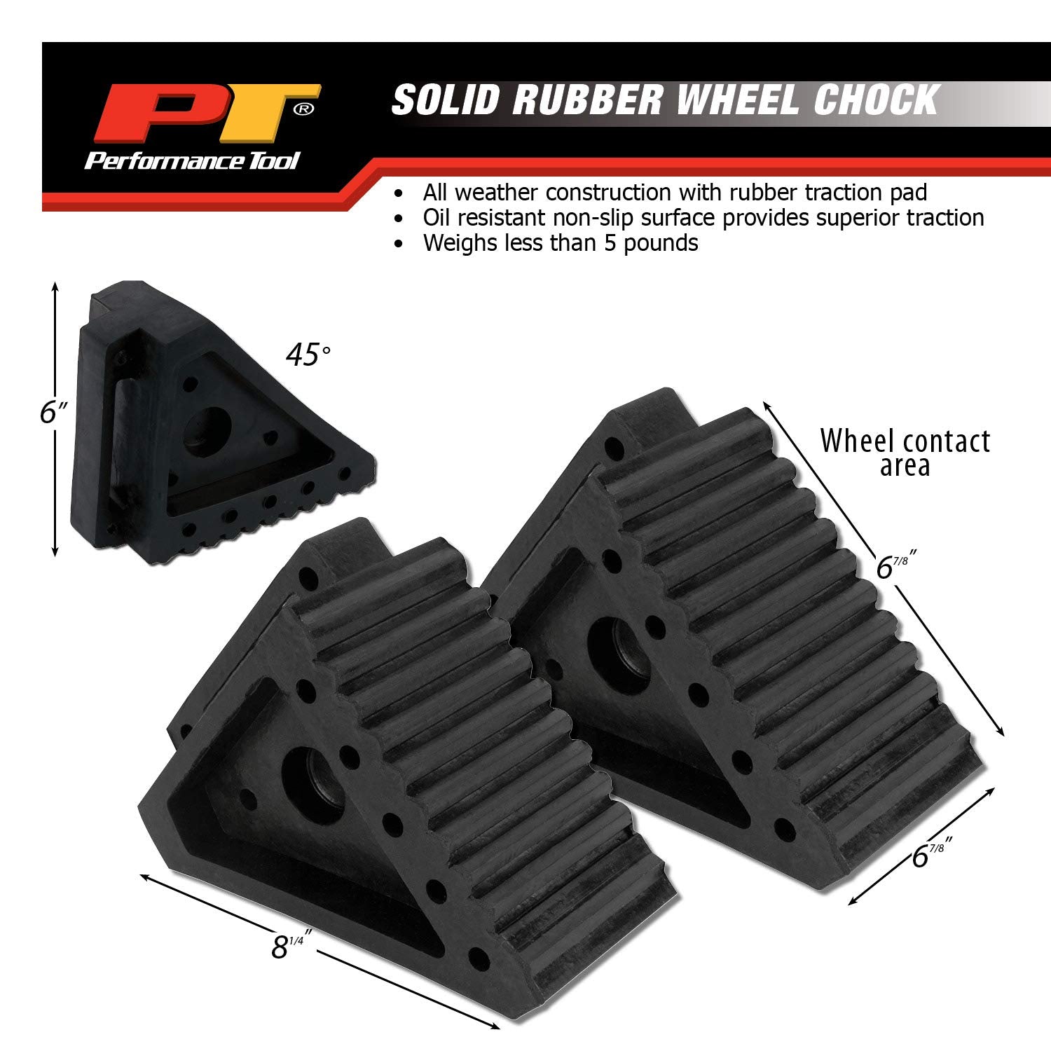All Weather Performance Tool W41001 Oil Resistant Solid Rubber Wheel Chock for Car, Travel Trailers, RV, Truck, and ATV