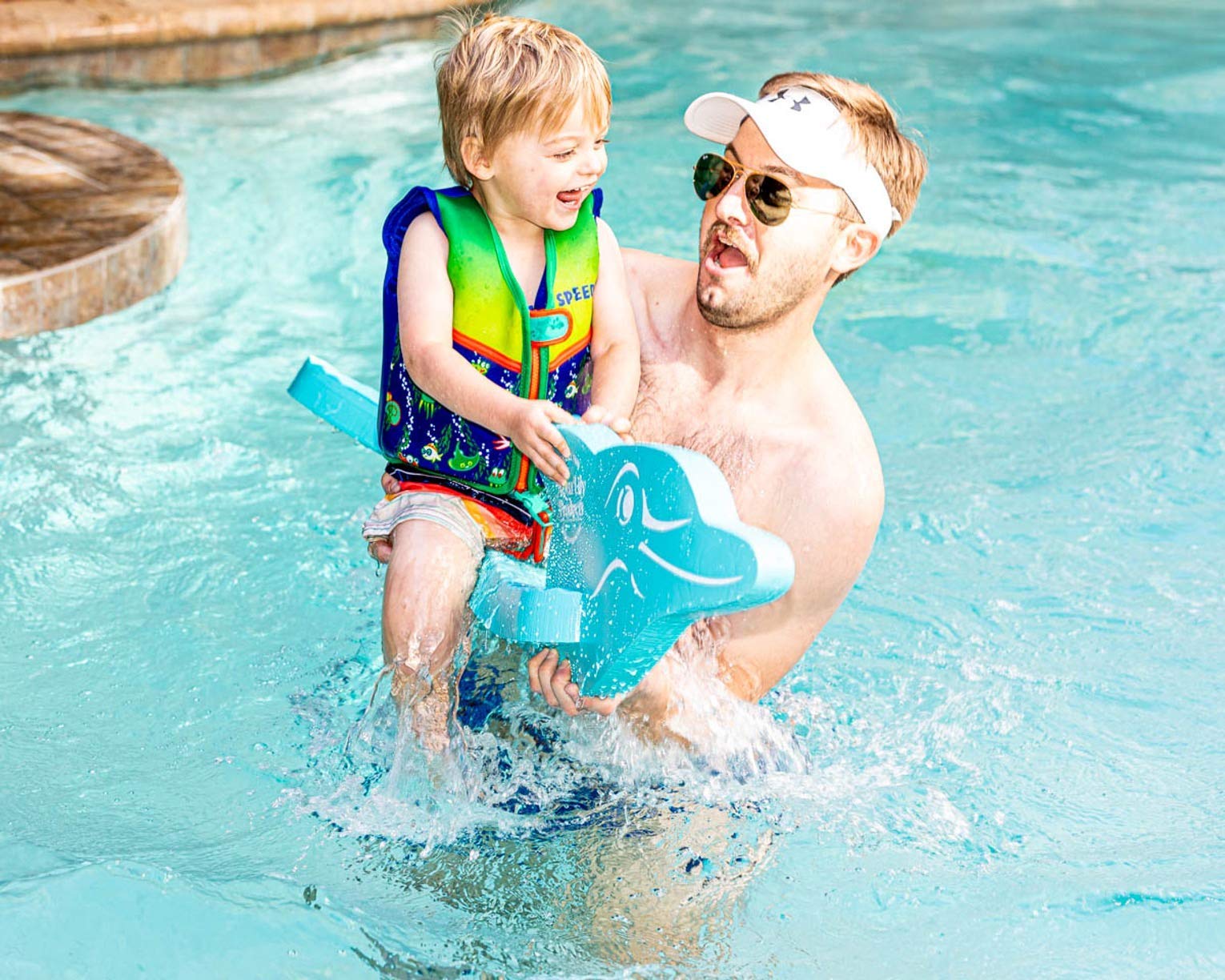 Aqua Lily Pad Vinyl Coated Dolphin Waterproof Swimming Pool Noodle Toy Foam Float with Anti Slip Texture for Kids and Toddlers, Aqua Marine