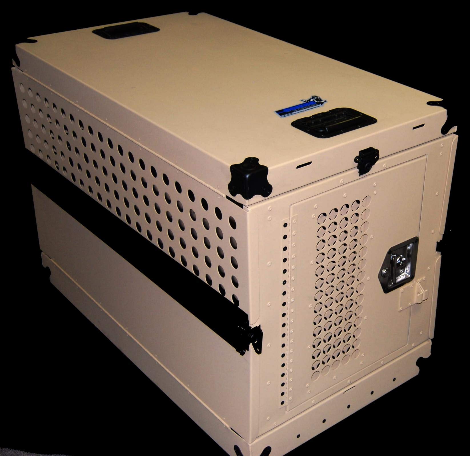 K9 Series Dog Crate 55307 X-Large Collapsible Working Dog Crate / Single Compartment / 22.25 W x 41 D x 29 H / Mill Finish Aluminum / Tan / Owens Products
