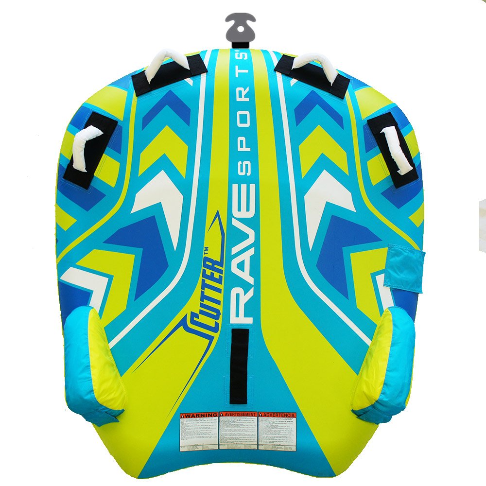 Cutter RAVE Sports Inflatable Towable Tube, 1-2 Riders, Leg Bumpers for Safety, Foam-Filled Reinforced Handles, Quick Connect Tow Point, Deep Water Boarding Strap, Boat Tubes and Towables