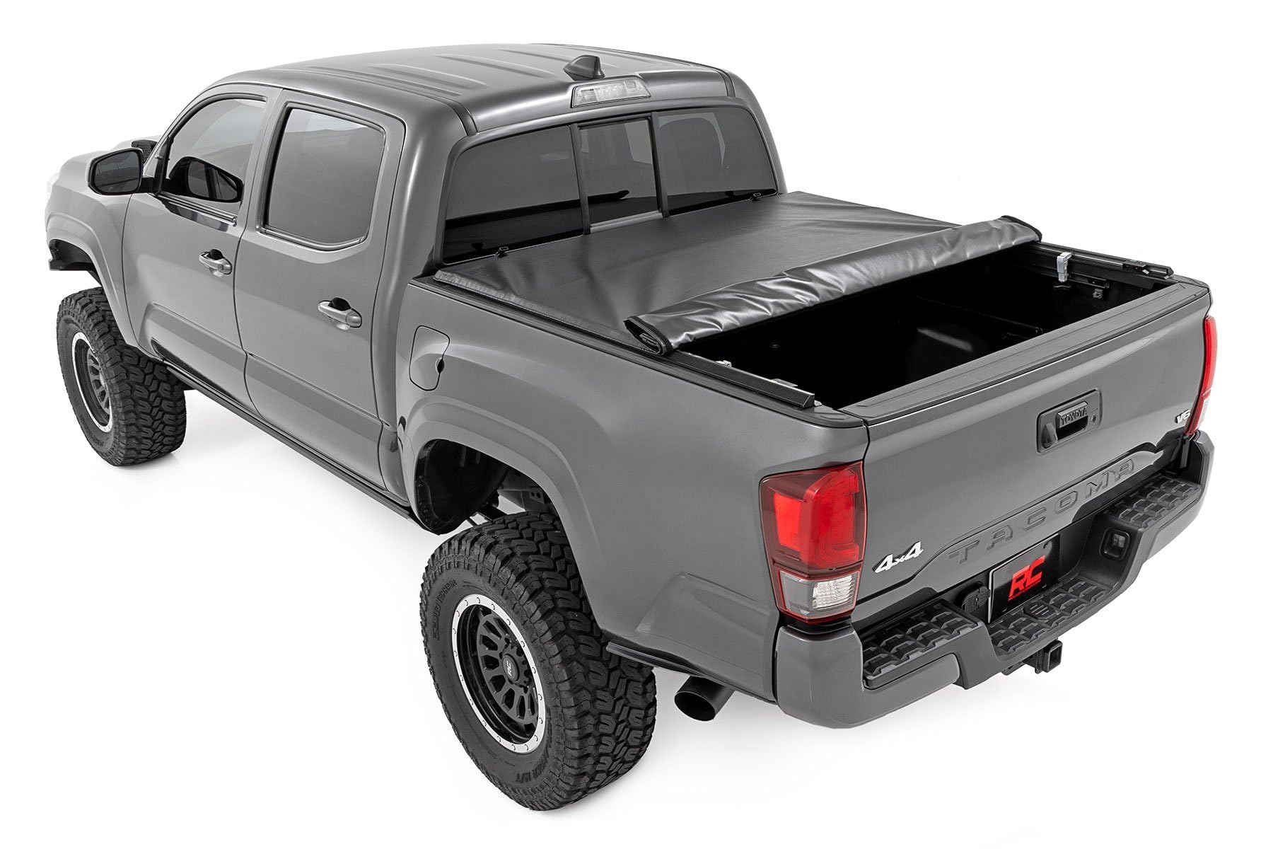 Soft Roll Up Rough Country Truck Bed Tonneau Cover for Toyota Tacoma (2016-2023) - Fits 5' (60") Bed, Weather-Resistant, Roll Up Bed Cover