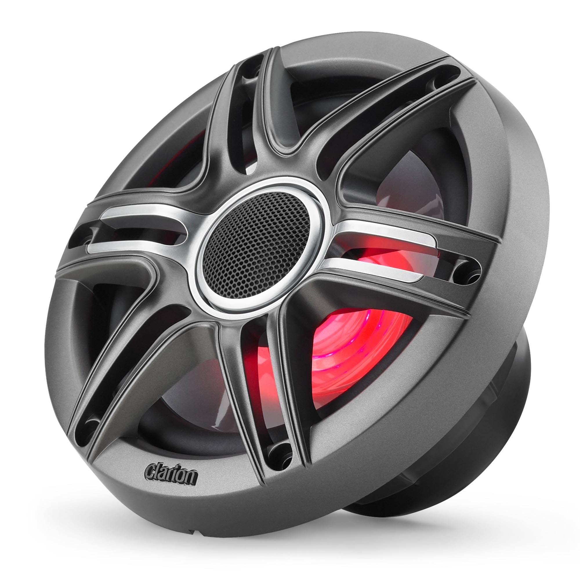 Clarion 6.5-inch CMSP-651RGB-SWG Premium Coaxial Marine Speakers with Built-in RGB Illumination, 50W RMS, with White & Gray Metallic Grilles