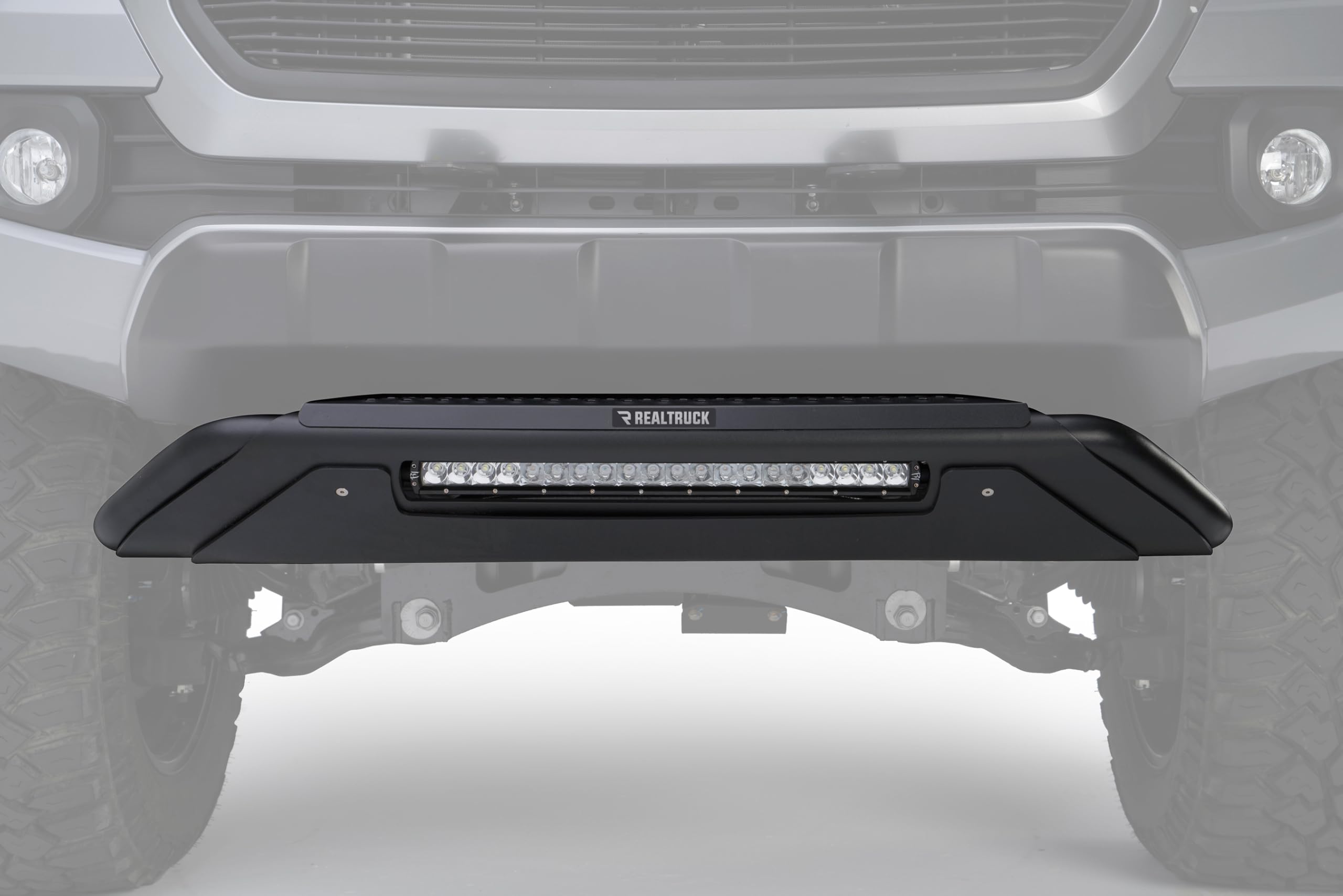 RC3 Grille Guard Go Rhino w/Center Steel Step and Hole for 20" Single Row LED Light Bar | Mild Steel, Textured Black | 55211T