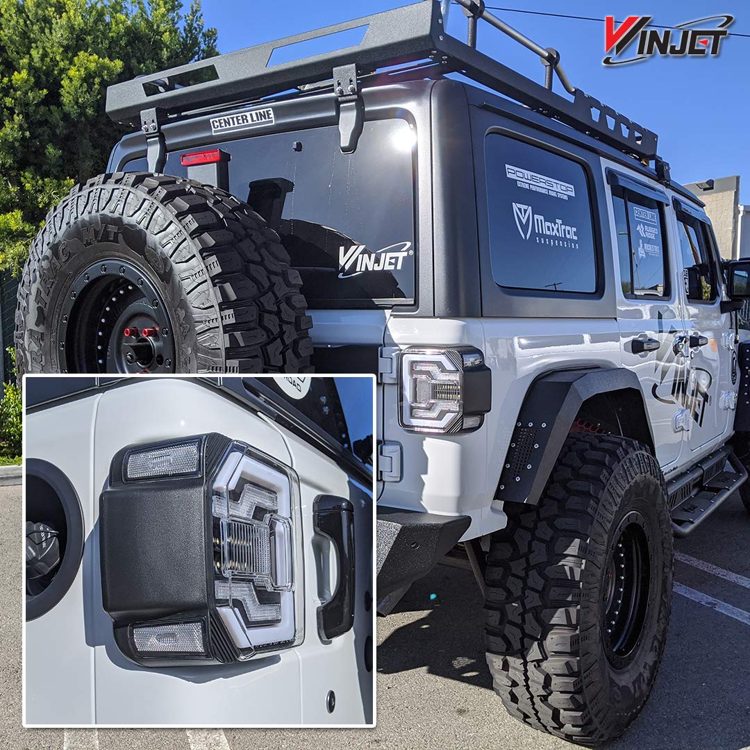 Tail Lamps Winjet Compatible with Jeep [2018-2025 Wrangler JL] & [2021-2025 Jeep Wrangler 4XE Plugin] LED Sequential Tail Lights (Black Clear)