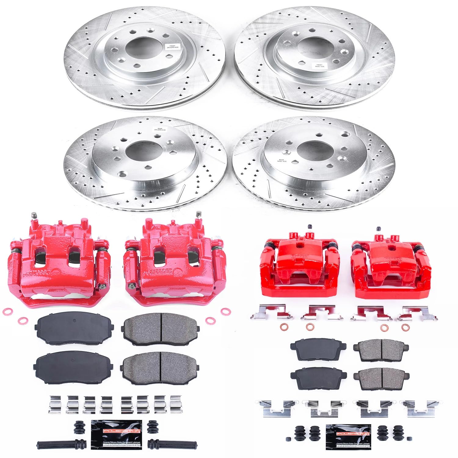 Z23 Evolution Power Stop KC5879A Front and Rear Brake Caliper Kit-Brake Rotors, Carbon-Fiber Ceramic Brake Pads, Calipers For Mazda CX-9 2011-2015 [Model Specific]