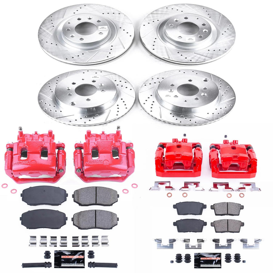 Z23 Evolution Power Stop KC5879A Front and Rear Brake Caliper Kit-Brake Rotors, Carbon-Fiber Ceramic Brake Pads, Calipers For Mazda CX-9 2011-2015 [Model Specific]
