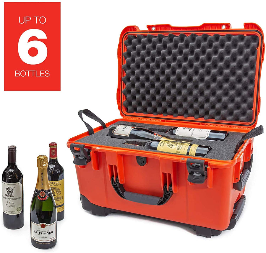 Protective Travel Case Nanuk 938 for 6 Bottles of Wine w/Wheels and Extendable Handle, TSA Approved - Orange (938-6BTLS3)
