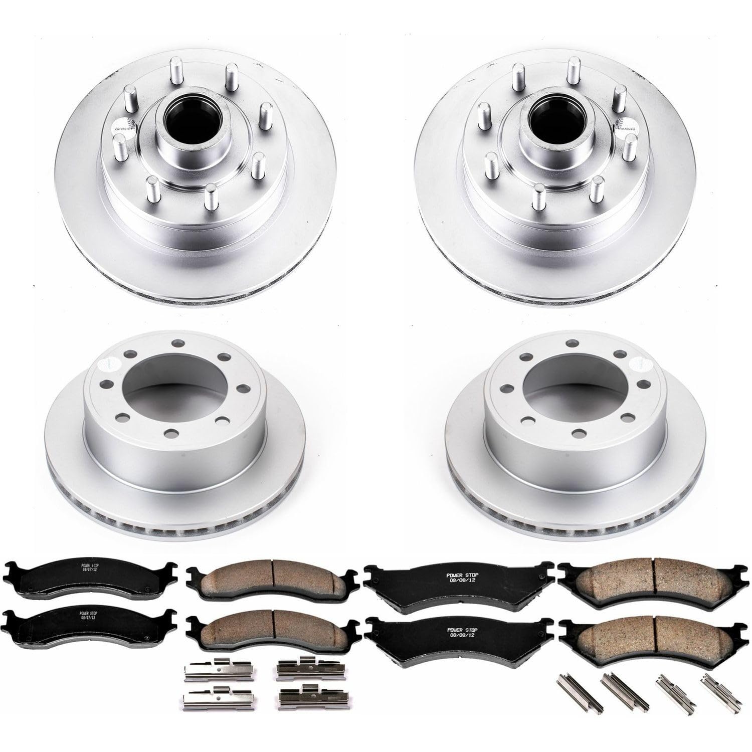 Power Stop CRK4434 Brake Rotor & Coated Ceramic Brake Pads- front & rear For E-, E-250, E-250 Econoline, E-350 Club Wagon, E-350 Econoline Club Wagon, E-350 Super Duty [Model Specific]