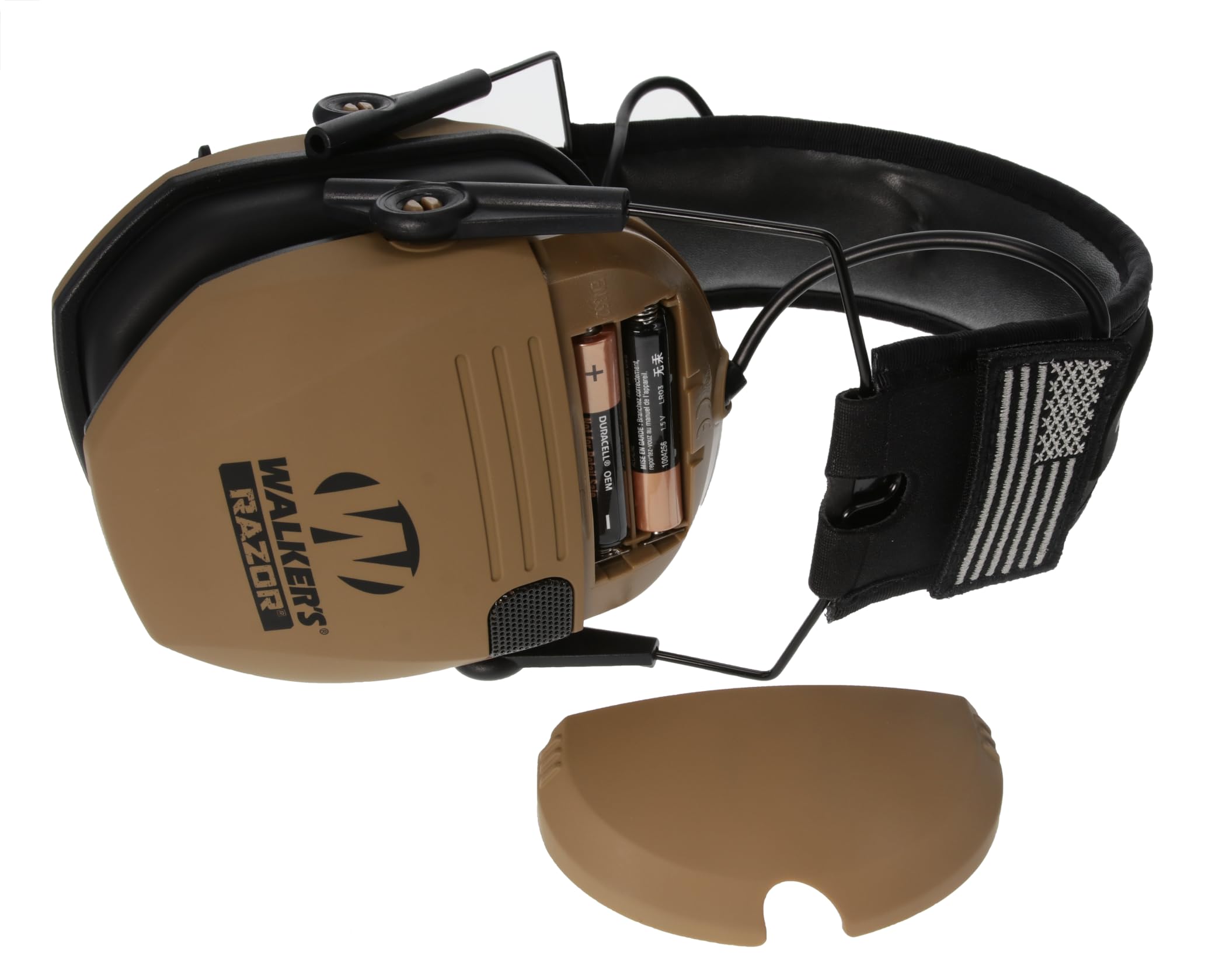Walker's Razor Slim Ultra Low Profile Compact Design Adjustable Hearing Protection Range Shooting Hunting Electronic Earmuffs, Battle Brown - Patriot Series