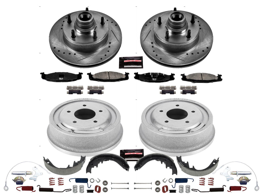 Power Stop K15090DK Z23 Carbon Fiber Brake Pads Front and Rear with Drilled & Slotted Brake Drums Kit